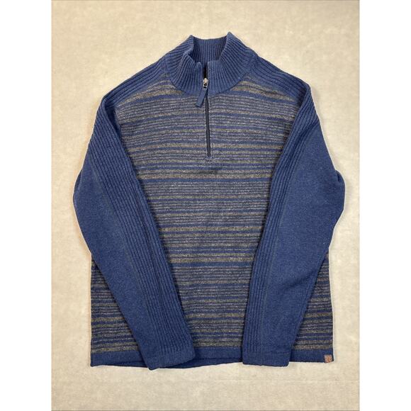Royal Robbin’s Sweater Men’s Large Wool 1/4 Zip Striped Blue Gray Camping Spring - Picture 1 of 8